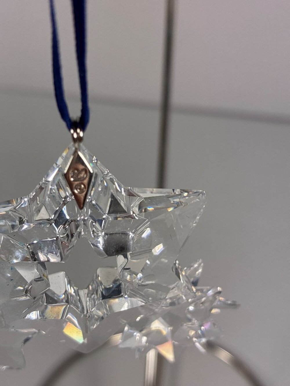 Retired Swarovski Crystal Star Christmas Ornament Blue Ribbon with Original Box - Picture 8 of 11
